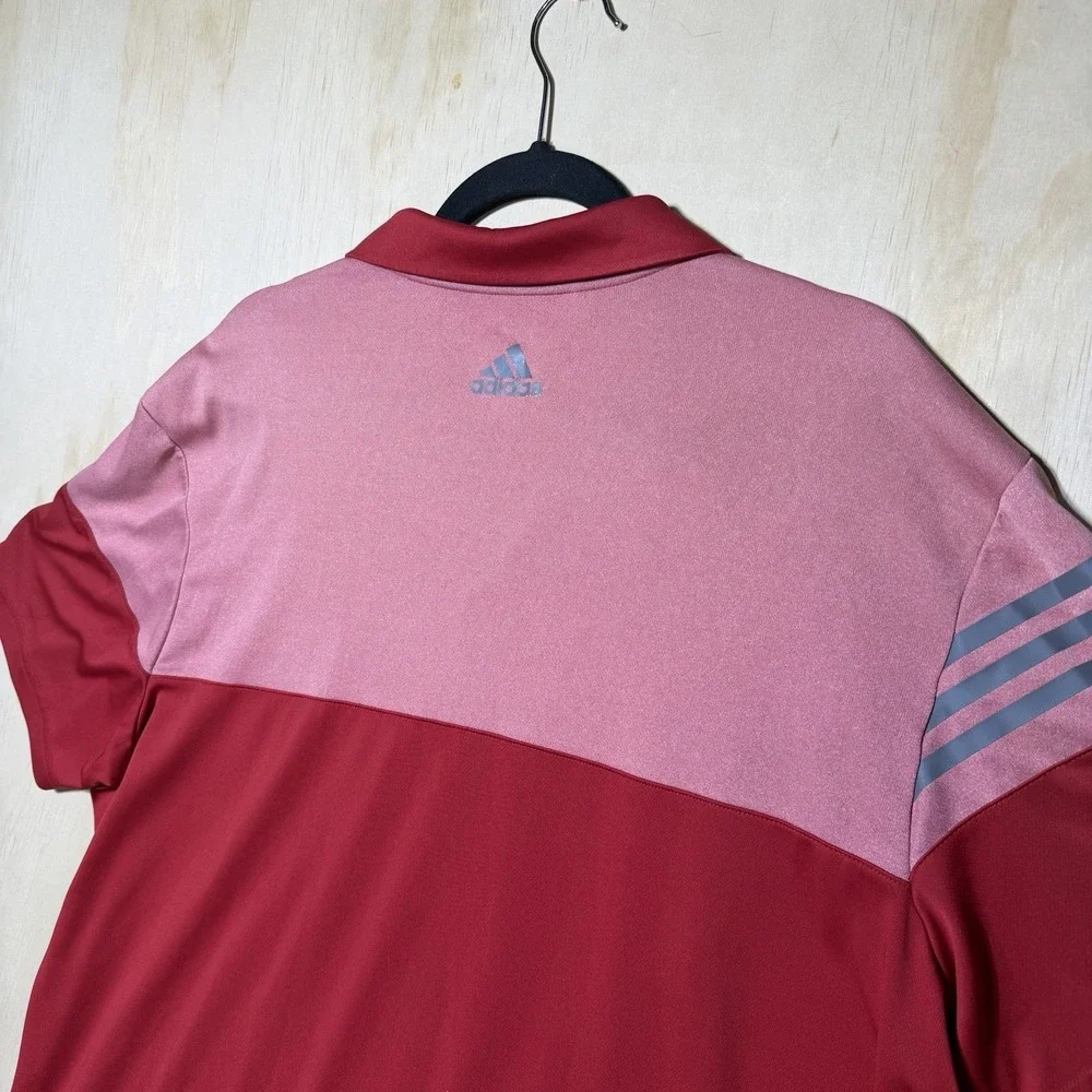Adidas Golf Polo Shirt Mens XL Red Pink Colorblock 3 Stripe Performance Golf